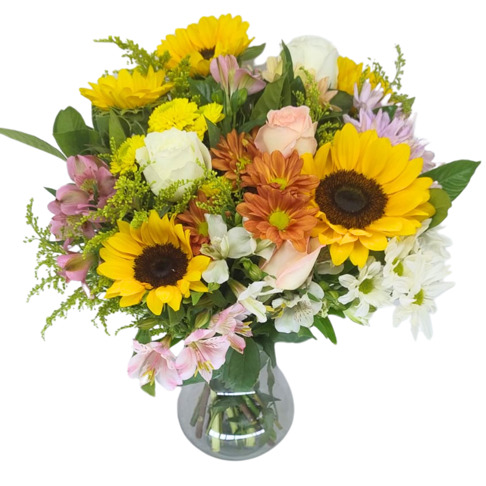 Arranjo no Vidro - Rosas - Astrom�lias- Girass�is