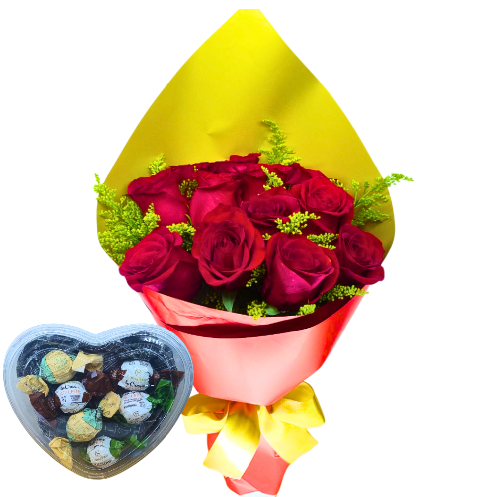 Buqu� Minimalista -12 Rosas - 06 Trufas Cacau Show.