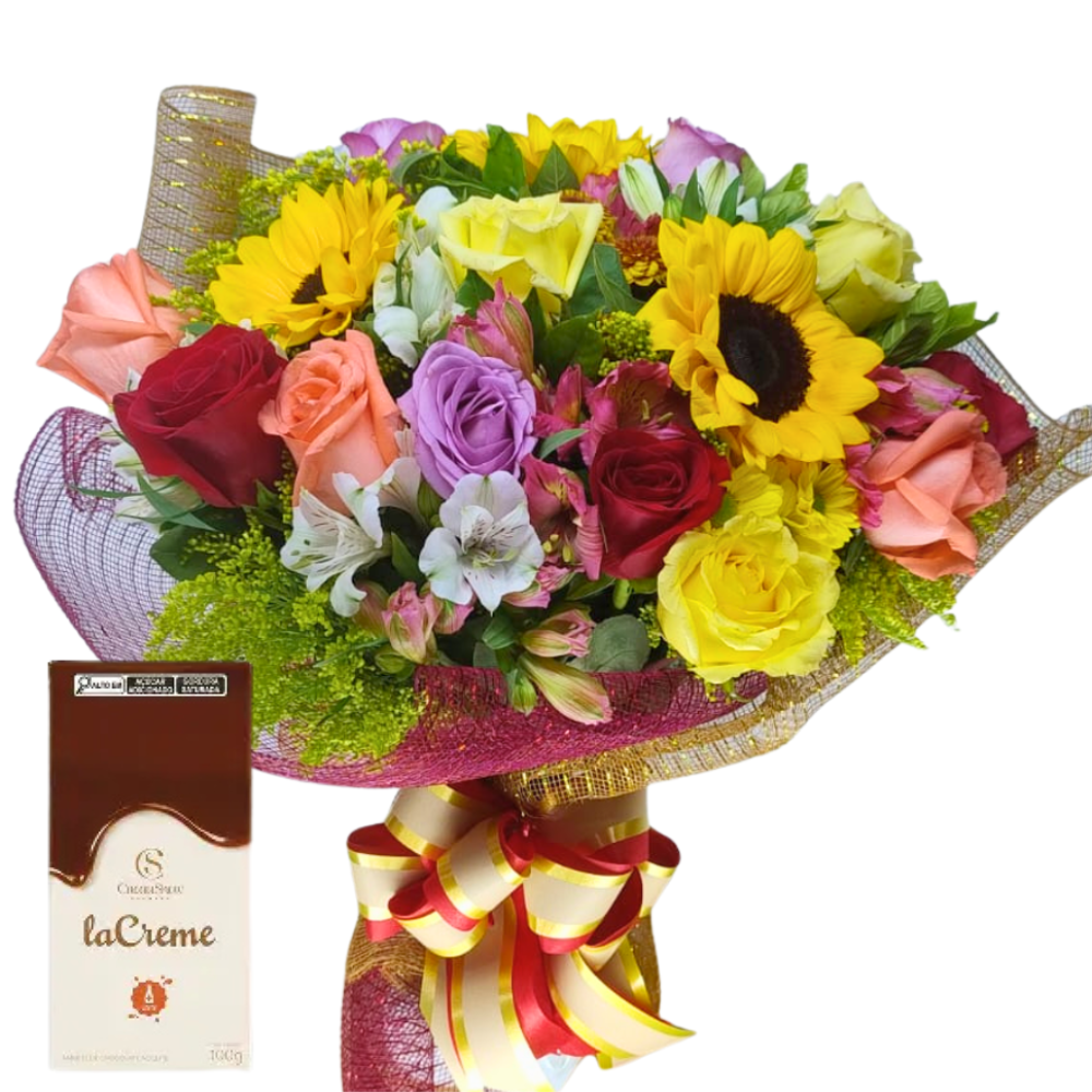 Buqu� Grande - Girass�is - Rosas - Chocolate Cacau Show