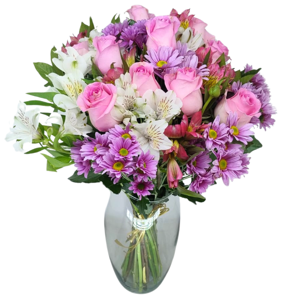 Arranjo - 10 Rosas e Flores do Campo