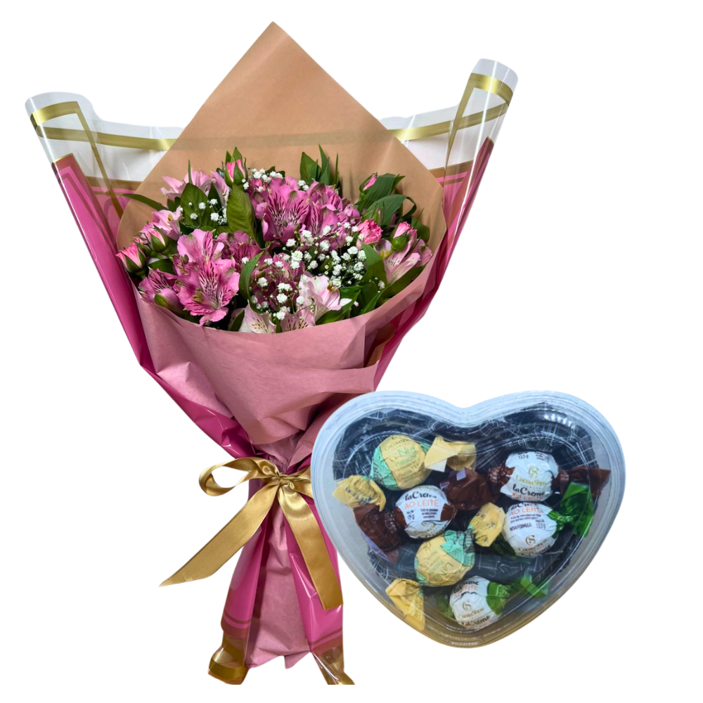 Buqu� de Astrom�lias Rosadas Com Trufas Cacau Show