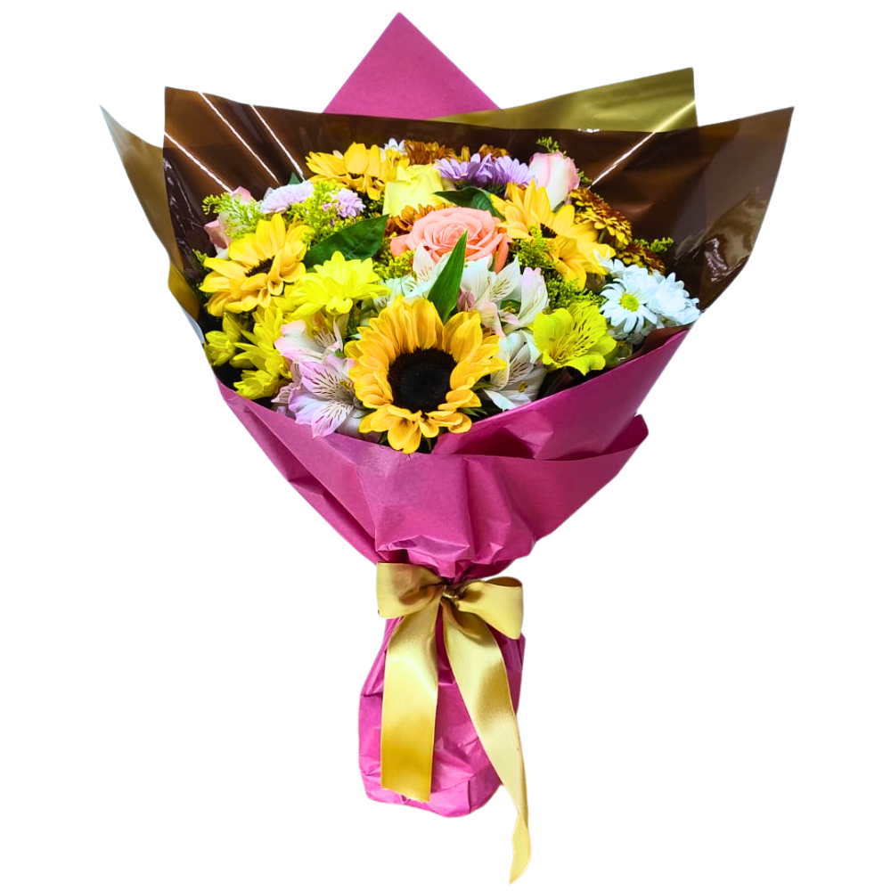 Buqu� Colorido Com Rosas e Girass�is Grande 