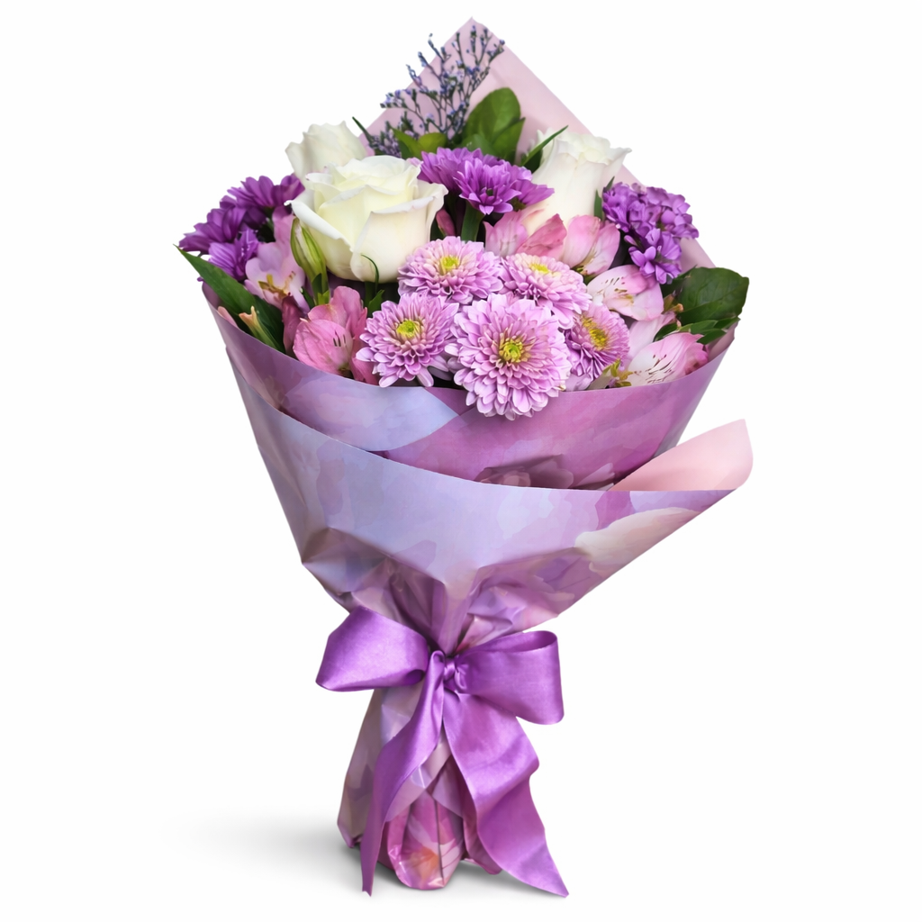 Buqu� 4 Rosas Brancas com Lilases