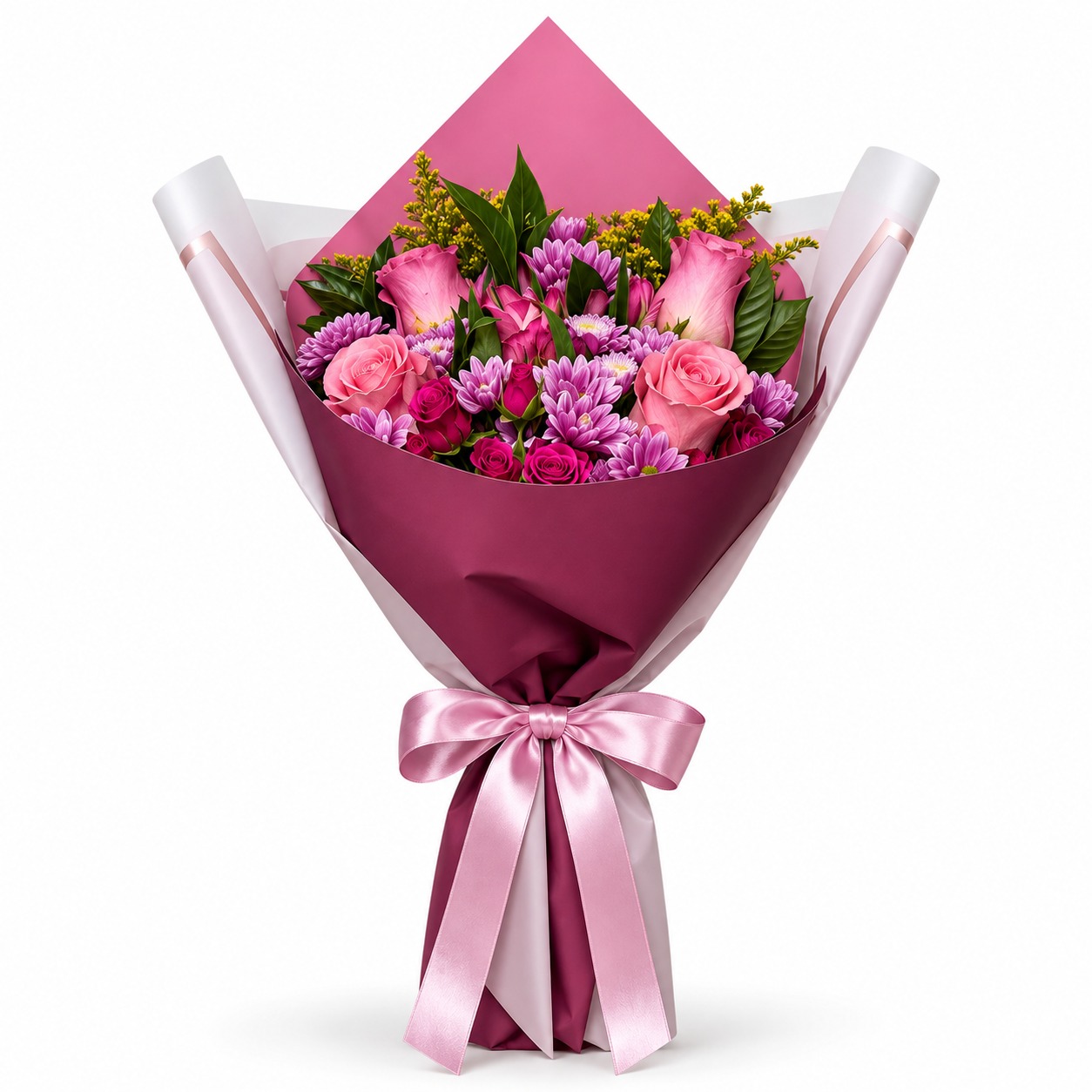 Buqu� 4 Rosas cor de Rosa e mix