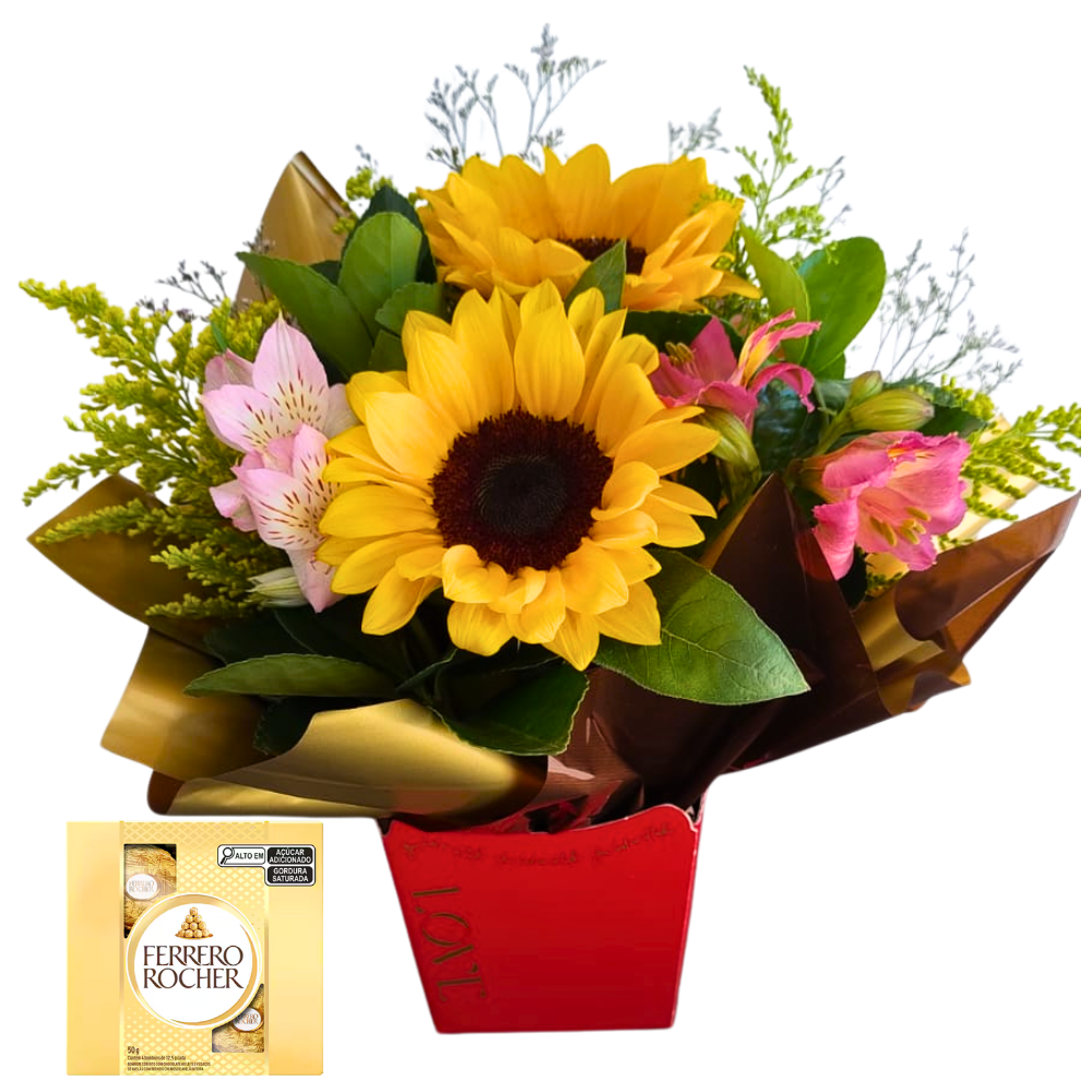 Arranjo Girass�is e Ferrero Rocher