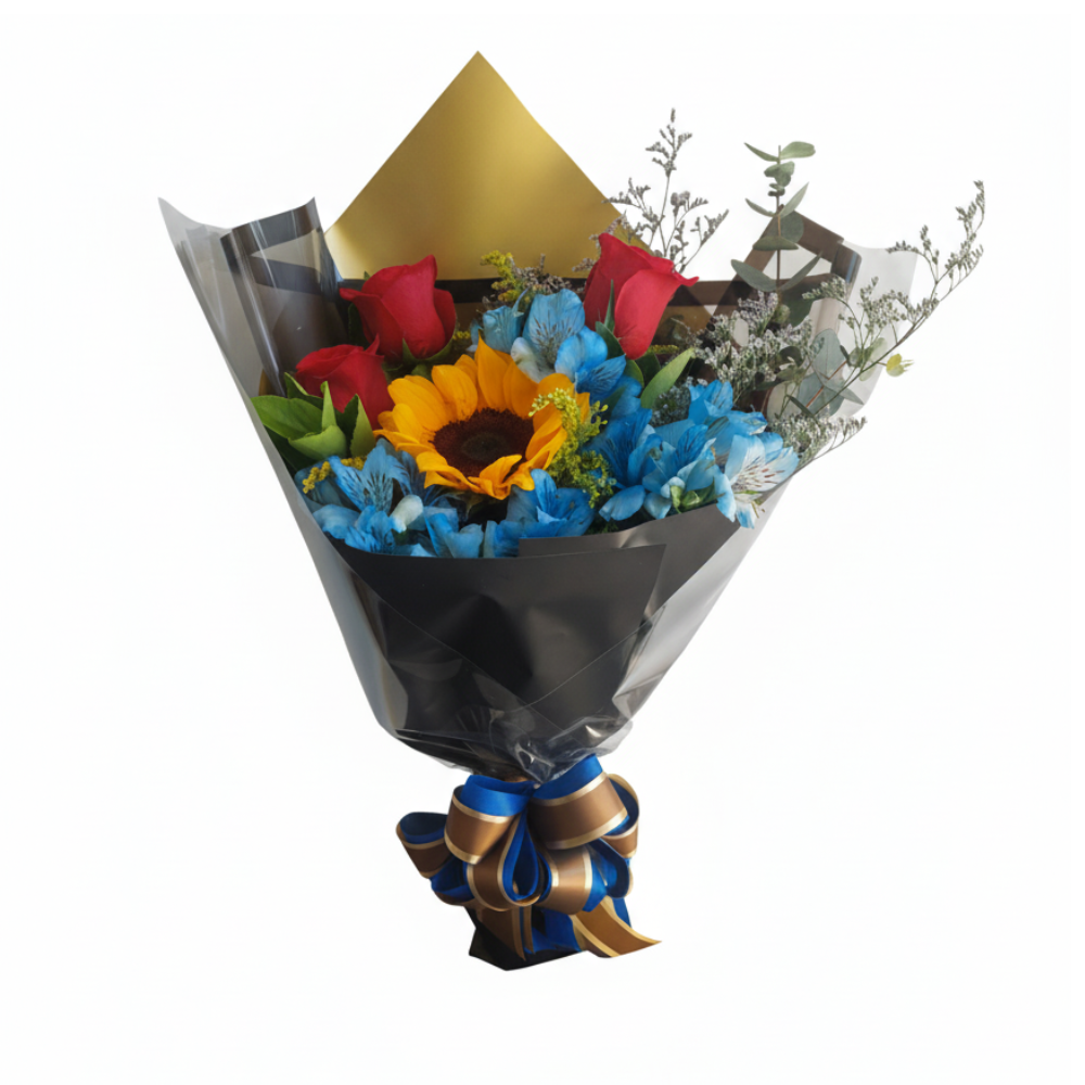 Buqu� Rosas com Girassol 