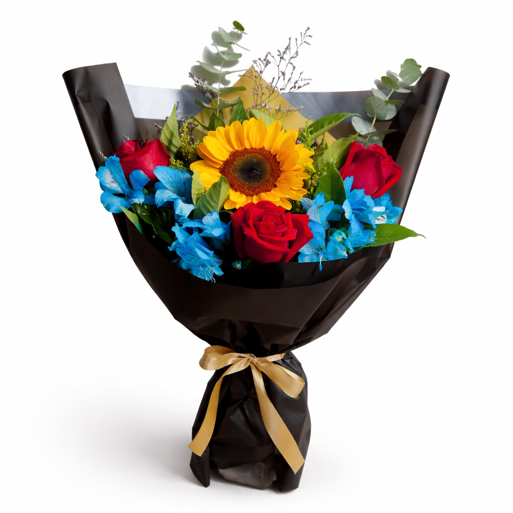 Buqu� Rosas com Girassol 